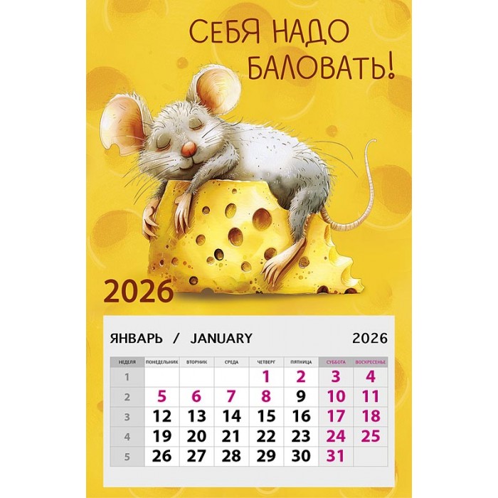 Календарь на магните 95х145 Себя надо баловать! 2026 Календарь на магните 95х145 Себя надо баловать! 2026